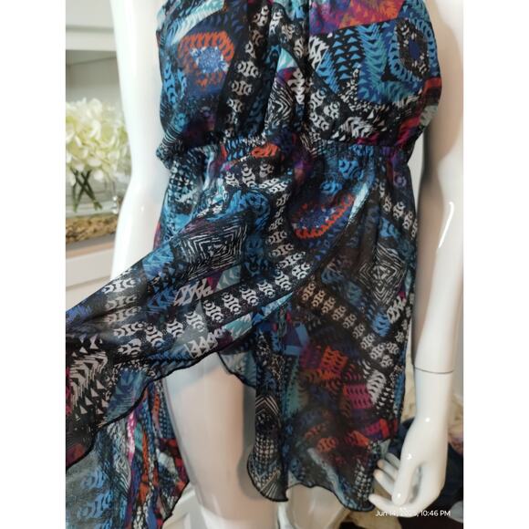 Women's Large Y2K Top-No Boundaries Colorful Halter Blouse-Beaded Satin Rope Tie - Picture 8 of 10